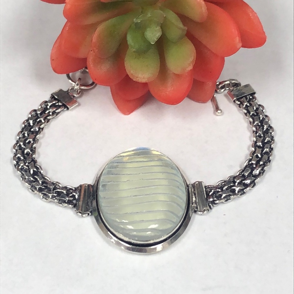 Carved Opalite Silver Bracelet - image 1